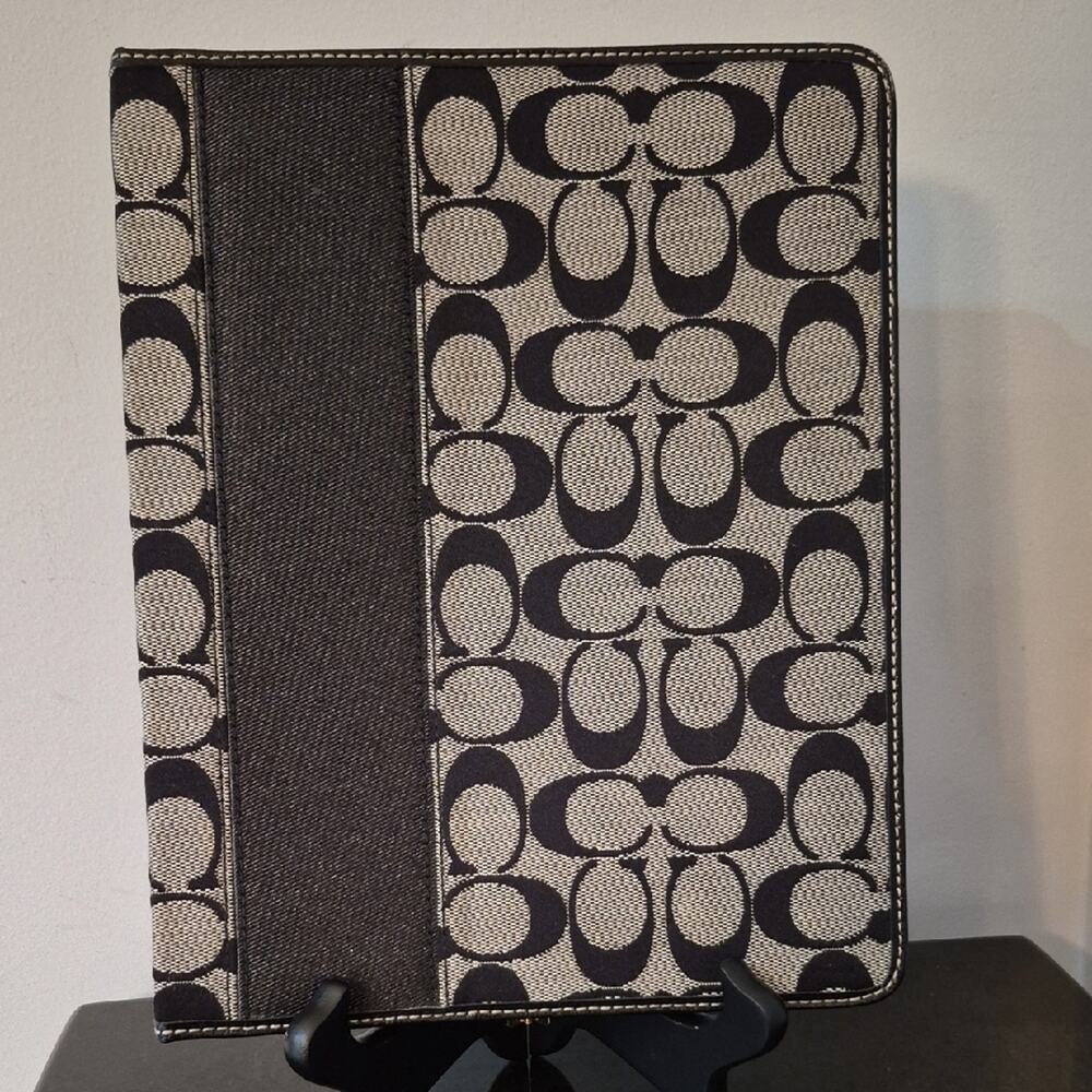 Coach Signature Canvas Tablet Folio in Black and Cream